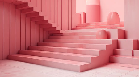 3d render, pink stairs, steps, abstract background in pastel colors. Generative Aiの素材