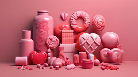Symbols and elements of love for Happy Women's Day. Generative Aiの素材