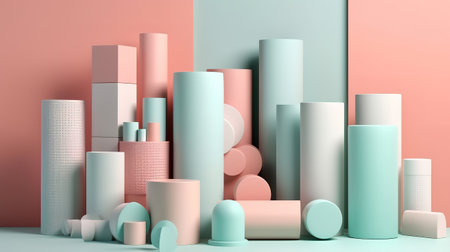 primitive geometric shapes, pastel color palette, simple mockup. Generative Aiの素材
