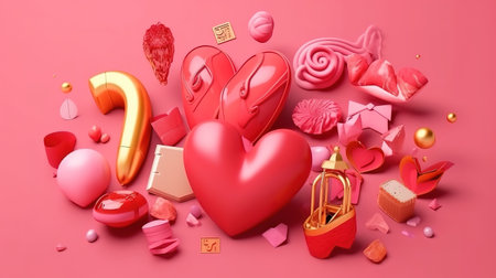 Symbols and elements of love for Happy Women's Day. Generative Aiの素材