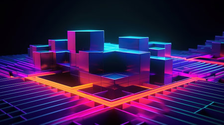 3d render, abstract geometric neon gradient background. Generative Aiの素材