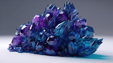 3d render, violet blue crystals growing on white rock. Generative Aiの素材