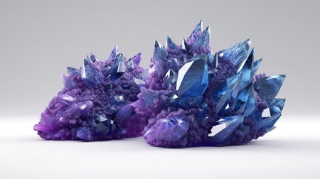3d render, violet blue crystals growing on white rock. Generative Aiの素材