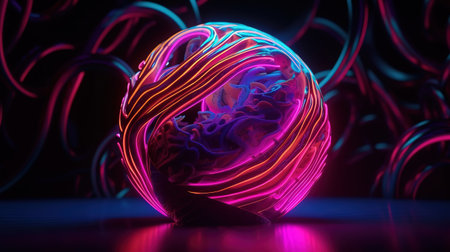 3d render, abstract neon background with glowing ball. Generative Aiの素材