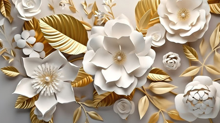 3d render, abstract background with white paper flowers. Generative Aiの素材