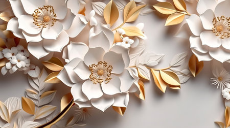 3d golden flowers on beige background. Generative Aiの素材
