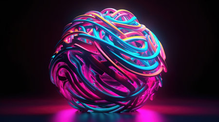 pink blue twisted spiral lines on the sphere surface, Bright color. Generative Aiの素材