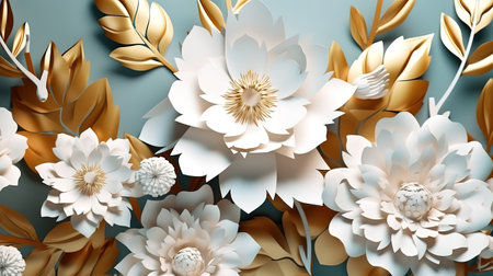 golden leaves, floral botanical wallpaper, Bright color. Generative Aiの素材