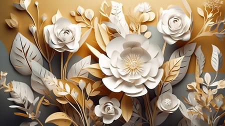 3d render, abstract background with white paper flowers. Generative Aiの素材