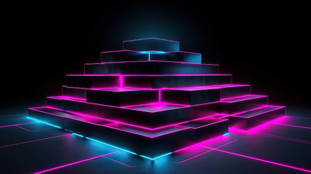 3d render, abstract background, screen pixels, glowing dots, neon lights. Generative Aiの素材