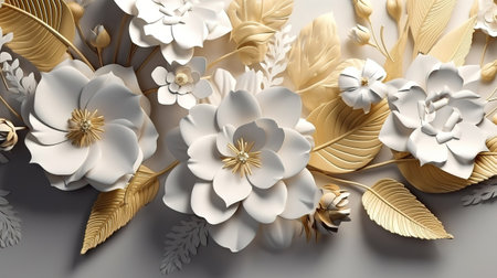 3d render, abstract background with white paper flowers. Generative Aiの素材