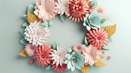 3d render, floral wreath, round frame with copy space. Generative Aiの素材