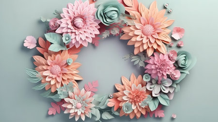 Abstract cut paper flowers isolated on white, botanical background. Generative Aiの素材