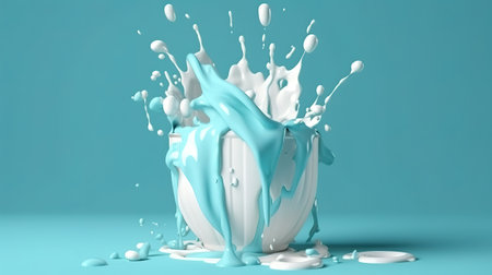 milkshake drink, splashing white paint, Bright color. Generative Aiの素材
