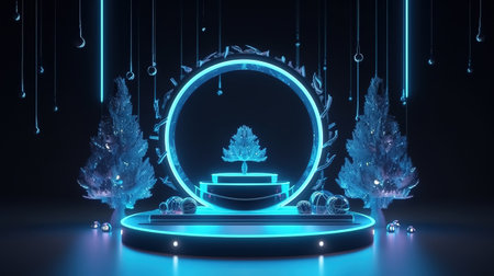 3d render, futuristic empty stage with neon light. Generative Aiの素材