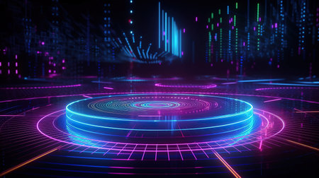 neon light, virtual reality, volume equalizer interface. Generative Aiの素材