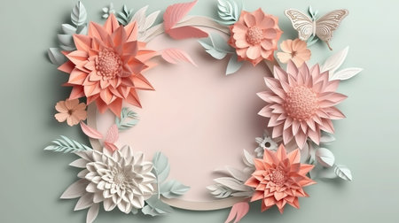 Abstract cut paper flowers isolated on white, botanical background. Generative Aiの素材