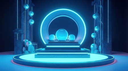 3d render, futuristic empty stage with neon light. Generative Aiの素材