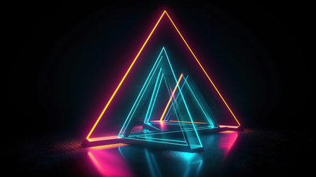 3d render, abstract geometric background with neon triangle. Generative Aiの素材