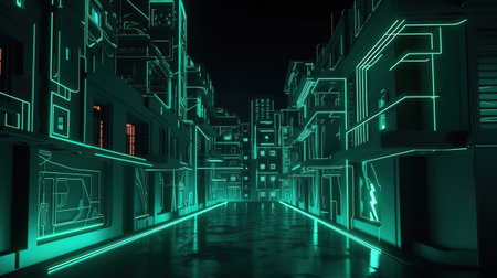 green neon background with geometric shapes, Bright color. Generative Aiの素材