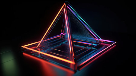 Laser show of glowing lines of neon lights with a black background. Generative Aiの素材