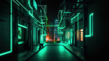 3d render, abstract concept of the urban street at night. Generative Aiの素材