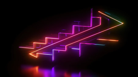 Colorful neon ascending arrow, linear sign, Bright color. Generative Aiの素材
