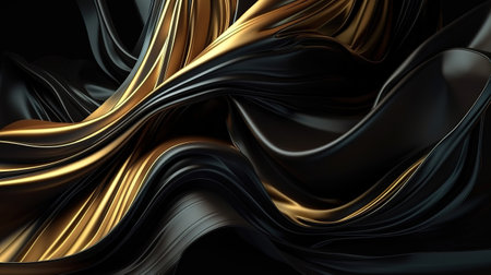 layers of floating black drape with gold edging, Bright color. Generative Aiの素材
