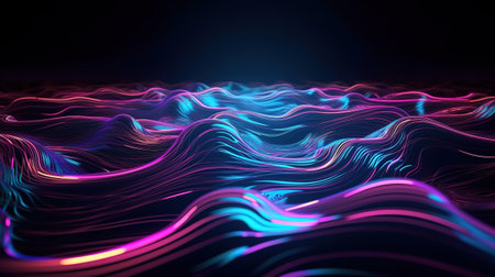 glowing dynamic wavy lines on the floor, ultraviolet spectrum, Bright color. Generative Aiの素材