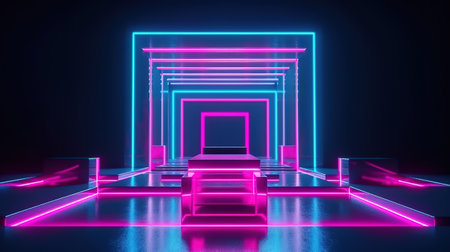 Glowing pink neon frame on a dark background. Generative Aiの素材