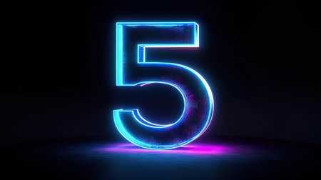 3d render, number five silhouette, digital math symbol. Generative Aiの素材