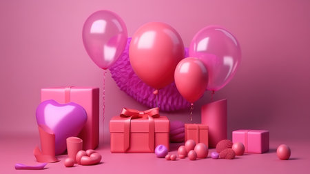 Symbols and elements of love for Happy Women's, Mother's, Valentine's Day, birthday. Generative Aiの素材
