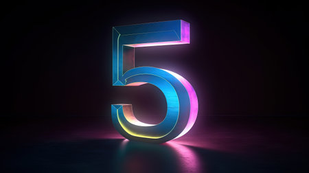 3d render, number five silhouette, digital math symbol. Generative Aiの素材