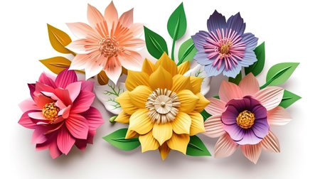 Paper flowers compositions transparent set. Generative Aiの素材