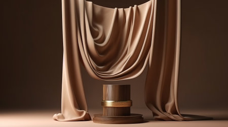 3D display podium, brown background with wood frame. Generative Aiの素材