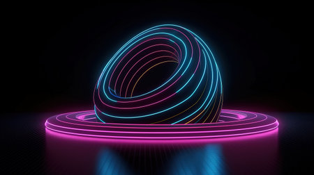 3d rendering, rounded pink blue neon lines, glowing in the dark. Generative Aiの素材