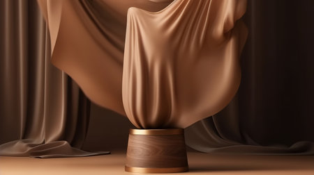 3D display podium, brown background with wood frame. Generative Aiの素材