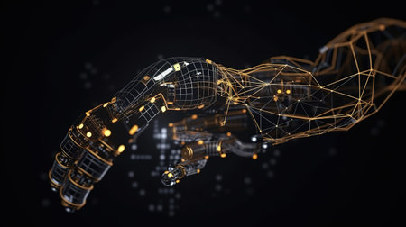 Robot arm and communication network concept. Industrial technology. Generative Aiの素材