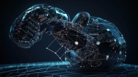 Robot arm and communication network concept. Industrial technology. Generative Aiの素材