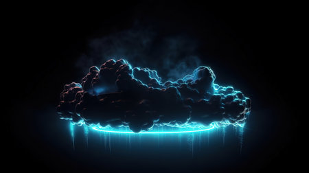 3d render, abstract cloud illuminated with neon light ring on dark night sky. Generative Aiの素材