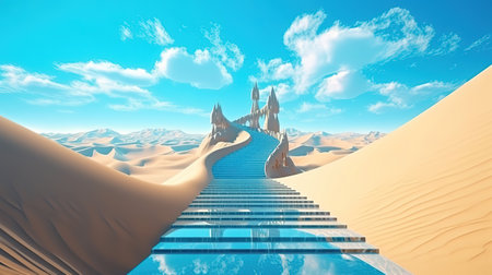Panoramic fantastic wallpaper, Bright color. Generative Aiの素材