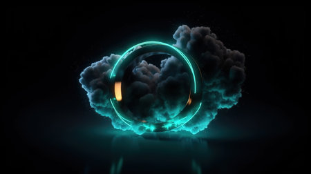 3d digital landscape on fictional space sky background. Generative Aiの素材