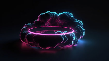 3d digital landscape on fictional space sky background. Generative Aiの素材