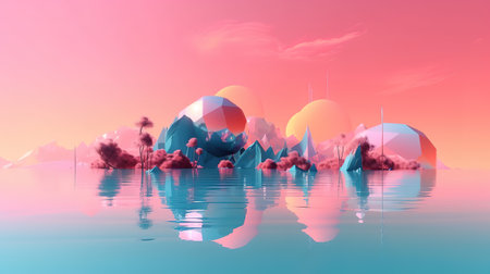 3d render, abstract panoramic background, northern futuristic landscape. Generative Aiの素材