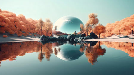 3d render, abstract minimalist panoramic background. Generative Aiの素材