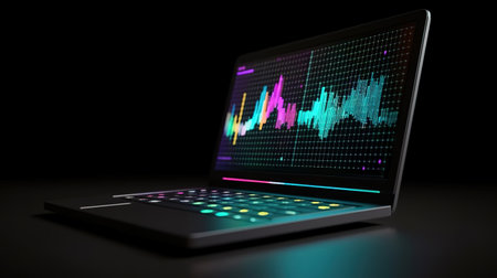 Laptop with analytical data, Bright color. Generative Aiの素材