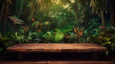 Jungle table background. Generative Aiの素材