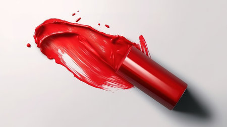 Red stroke brush lipstick or paint on white empty background. Generative Aiの素材