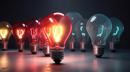 3d render light bulb shines next to the extinguished ones. Generative Aiの素材