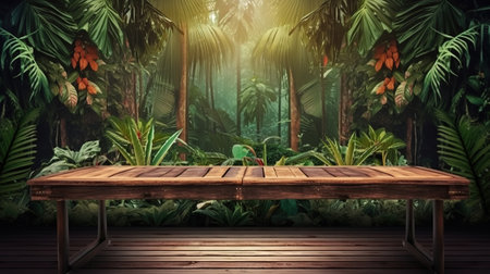 Jungle table background. Generative Aiの素材